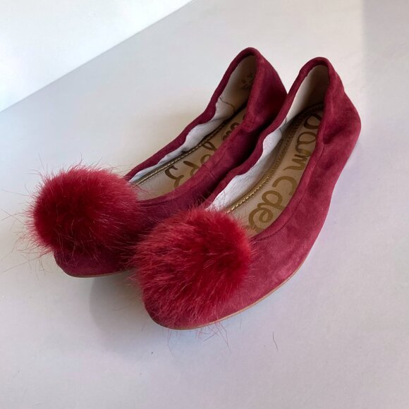 Sam Edelman Farina Red Suede Ballet Pom Pom Flats Size 8 - Picture 7 of 11